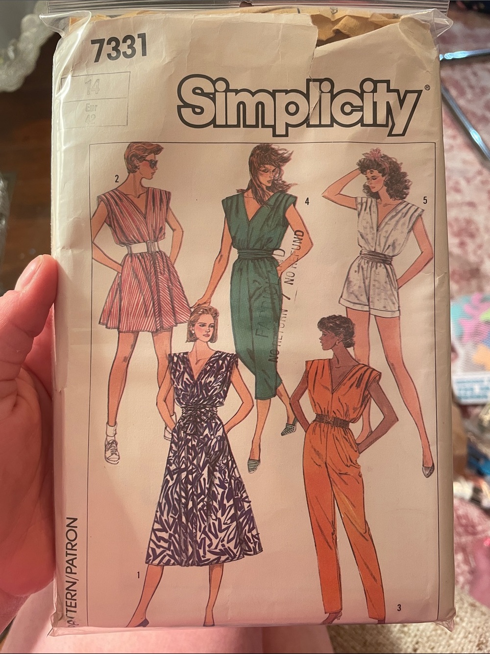 Simplicity Women's Dress Pattern in Green, Orange, Pink and Blue Prints